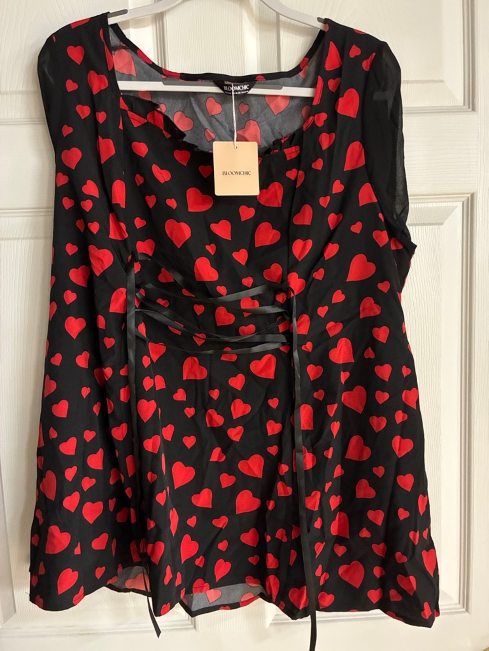 Bloomchick Hearts Sheer Black Top with Red Hearts